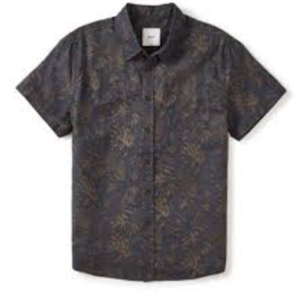 Katin Moco Shirt Mens Large Gray Tan Tropical Leaf Floral Short Sleeve Button Up